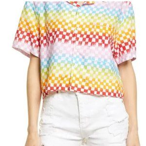 NWT, BP-Nordstrom, Cropped Boyfriend Shirt, Rainbow Arcade Check, Size M